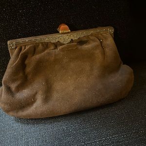 Vintage Brown Suede Purse with Marcasite